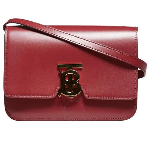 Burberry Crimson Small Leather Tb Bag 